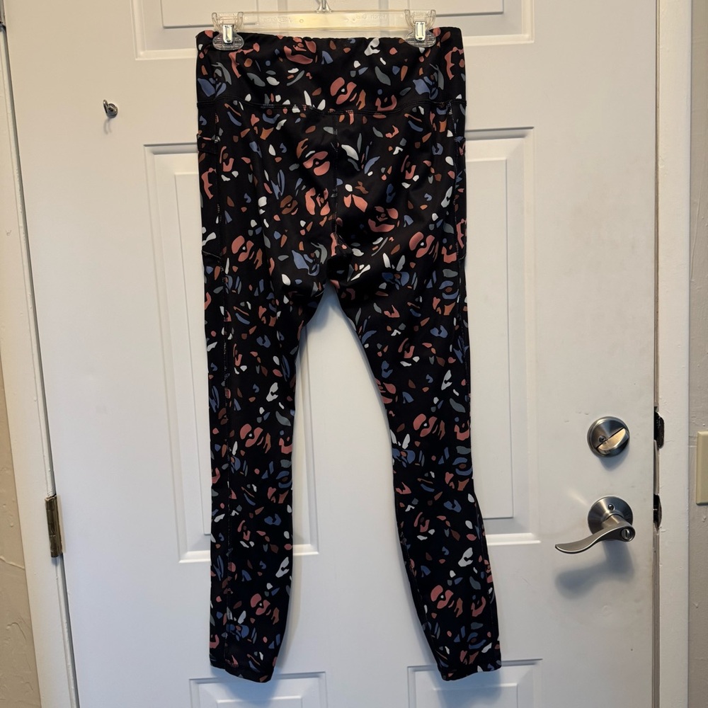 Avia Womens Leggings - Black with Pink and Blue Accents